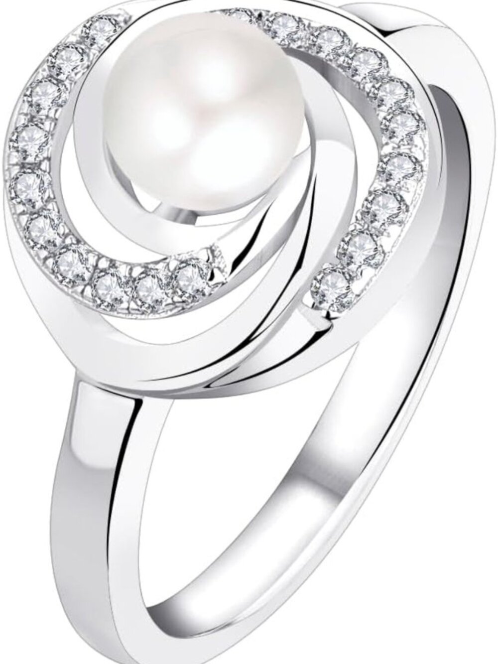 Elegant Freshwater Pearl Ring for Women, 5A CZ, White Gold Plated Statement